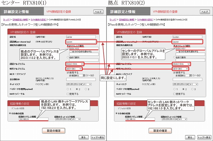 図 VPN接続設定の登録画面比較